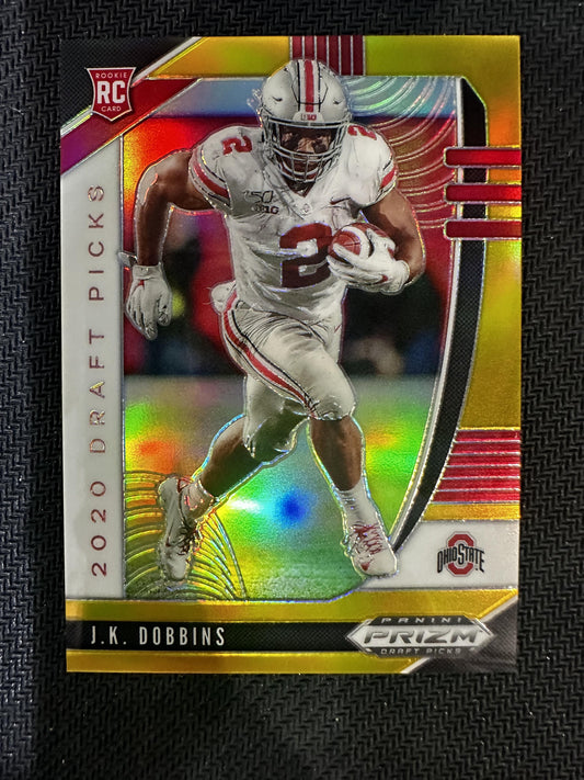 #114 J.K. Dobbins 2020 Panini Prizm Draft Picks SN #/10 Ohio State Buckeyes Gold