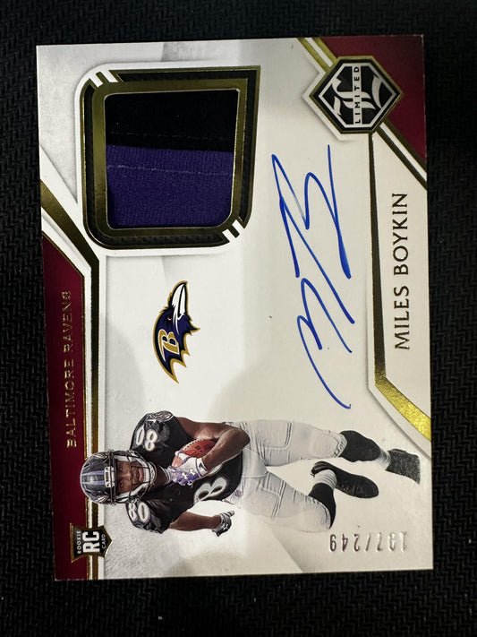 #131 Miles Boykin 2019 Panini Limited SN,RC,MEM,AU Rookie Auto /249 Ravens