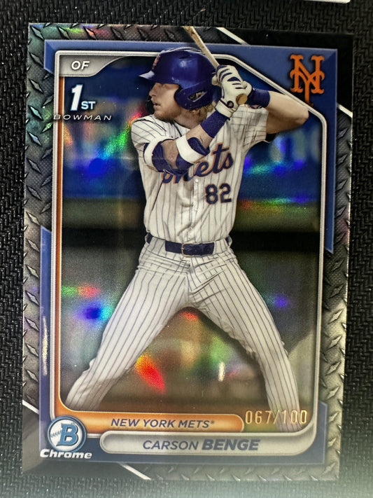 #BDC-28 Carson Benge 2024 Bowman Draft SN #/100 New York Mets Chrome Steel Metal