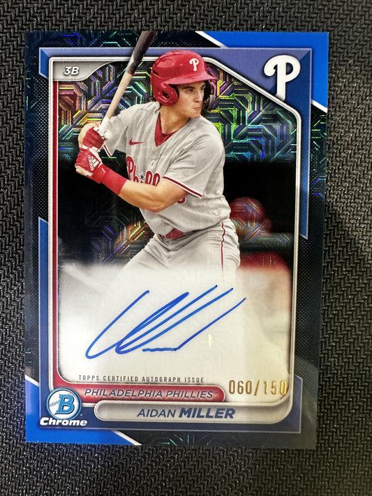 #BMA-AM Aidan Miller 2024 Bowman Auto /150 Phillies Chrome Prospects Auto Blue