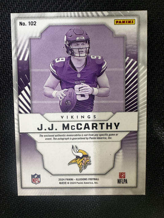 #102 J.J. McCarthy 2024 Panini Illusions First Impressions Patch Auto /49