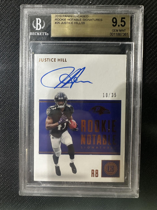 #RNS-JHI Justice Hill 2019 Panini Encased Auto /35 Ravens Notable Signatures