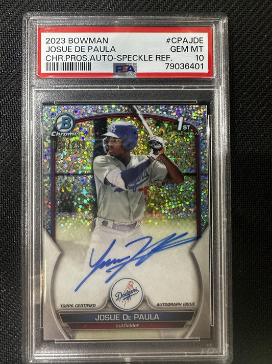 #CPA-JDE Josue De Paula 2023 Bowman /299 Dodgers Chrome Prospects Auto Speckle
