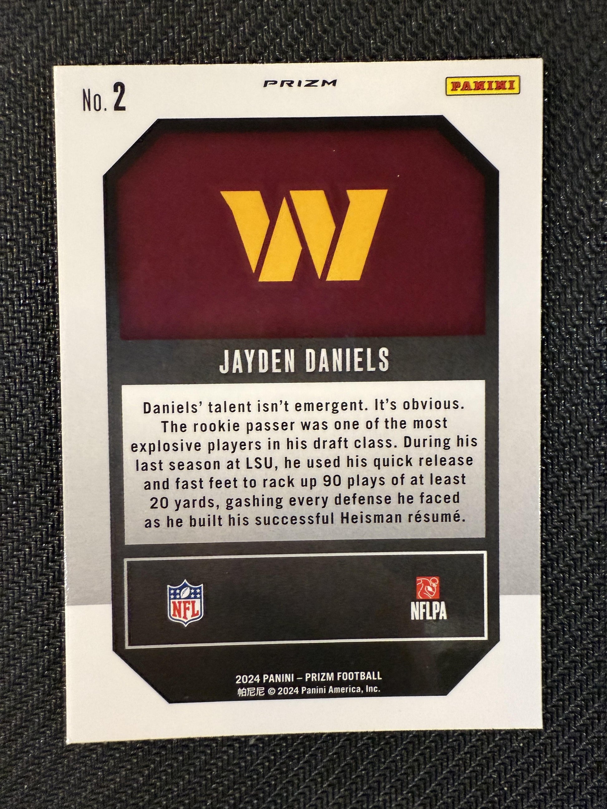 #2 Jayden Daniels 2024 Panini Prizm Washington Commanders sports Emergent Green