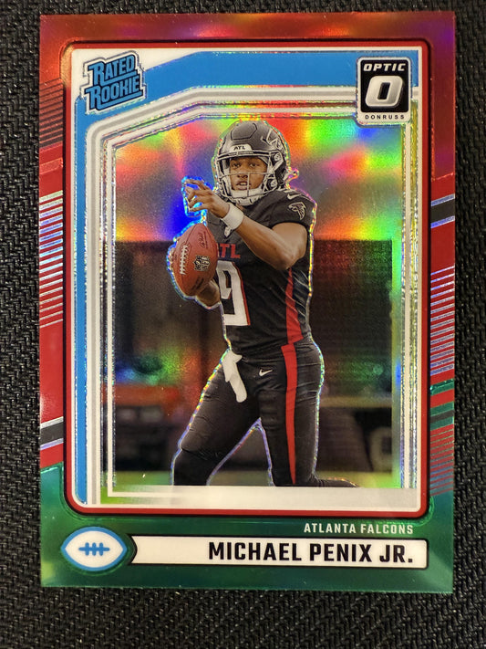 #308 Michael Penix Jr. 2024 Donruss Falcons Optic Preview Red and Green
