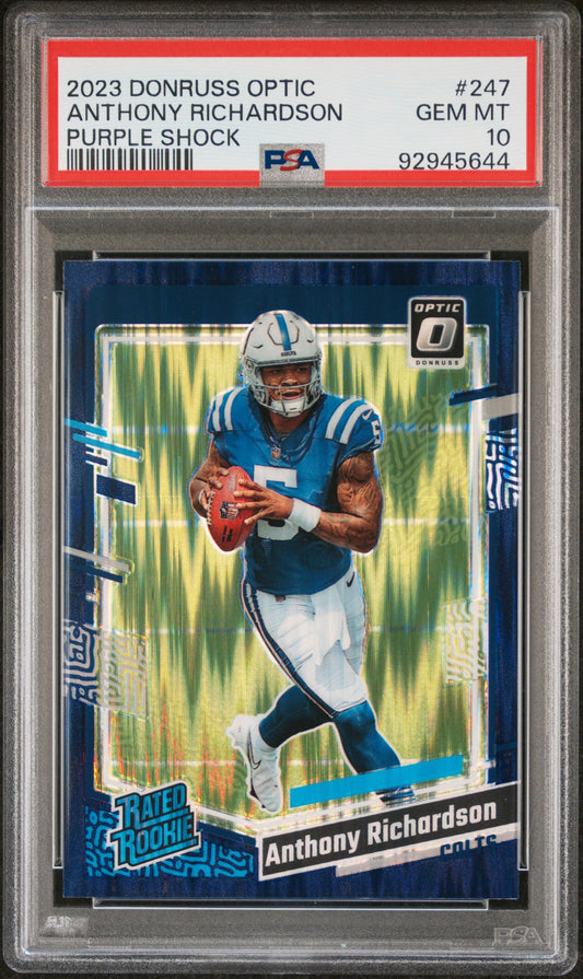 #247 Anthony Richardson 2023 Panini Donruss Optic 10 GEM-MT sports Purple Shock