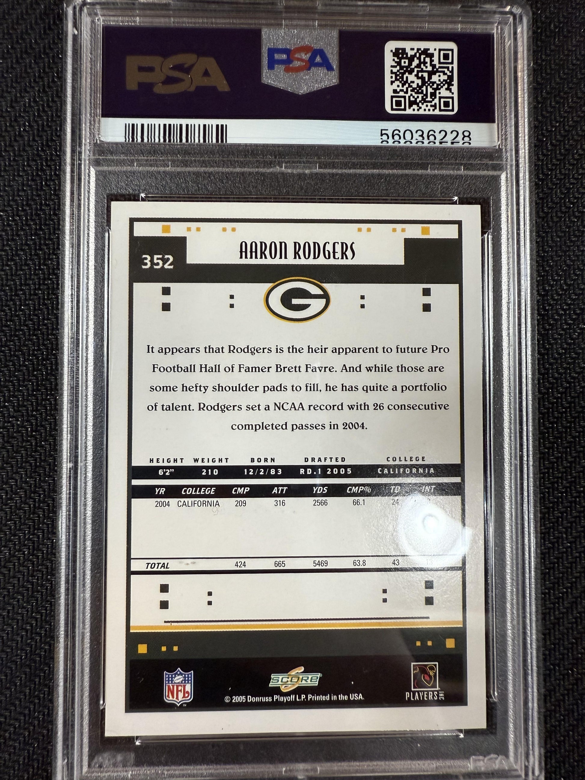 #352 Aaron Rodgers 2005 Score 9 MT sports