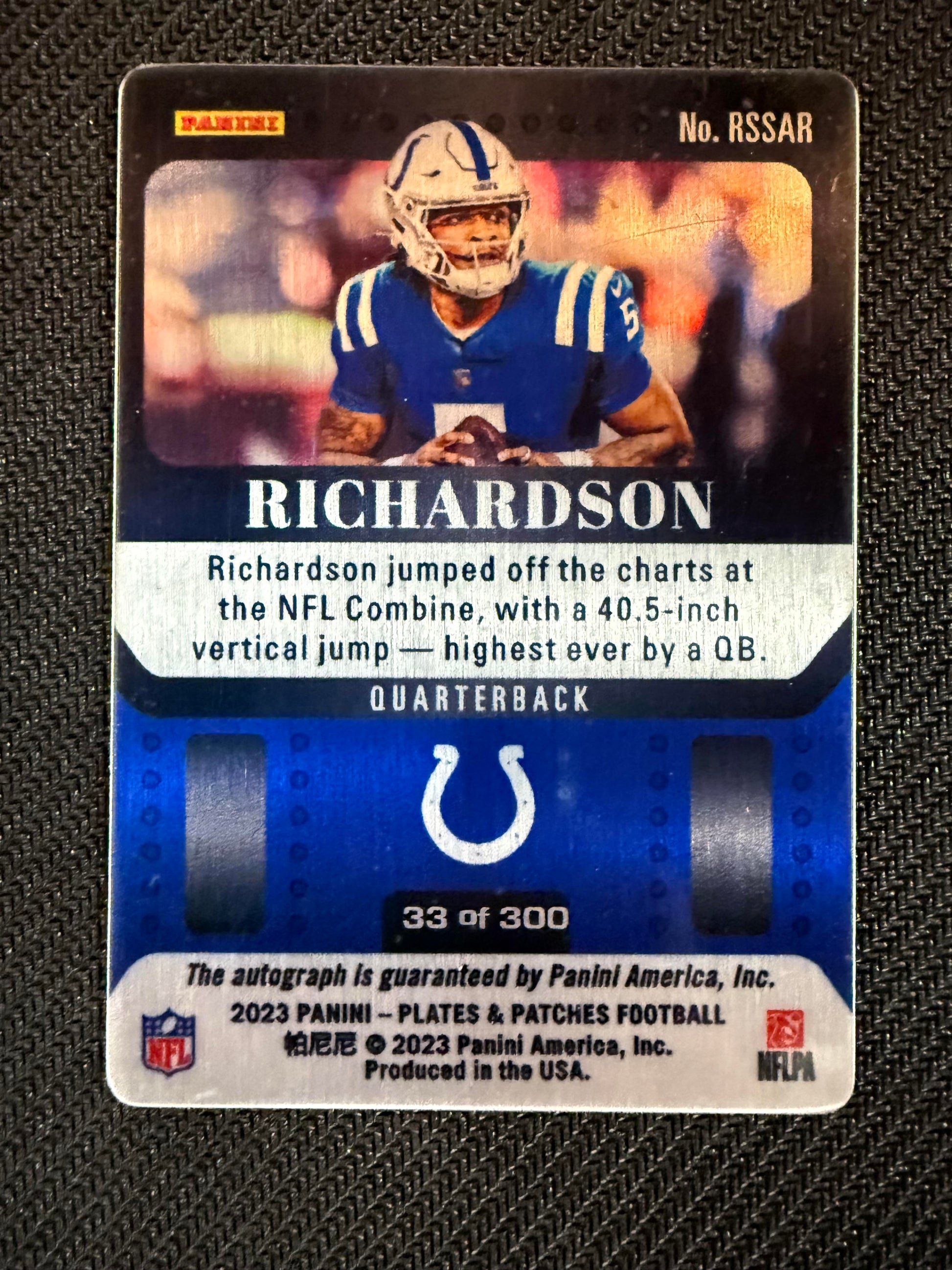 #RSSAR Anthony Richardson 2023 Panini Plates & Patches Auto /300 Steel