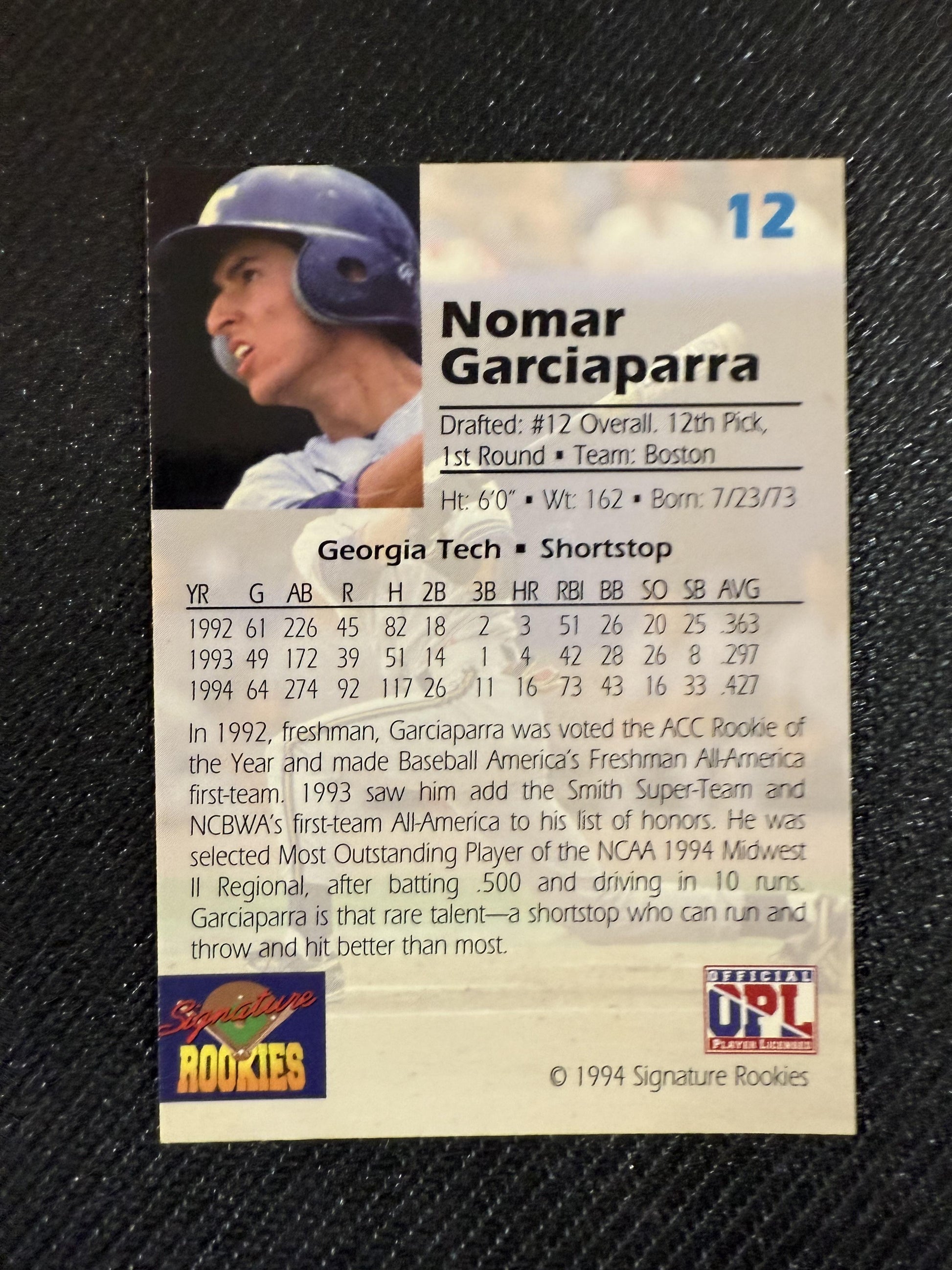 #12 Nomar Garciaparra 1994 Signature Draft Picks Auto /7750 Red Sox Signatures