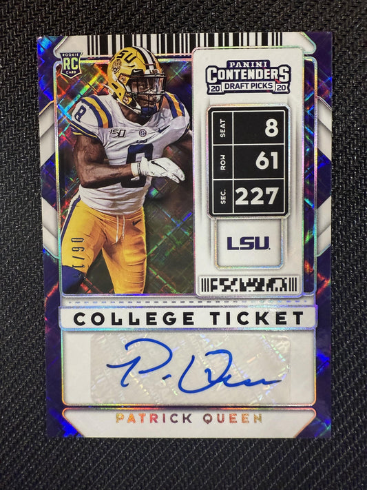 #223 Patrick Queen 2020 Panini Contenders Draft Picks Auto /15 Tigers Diamond