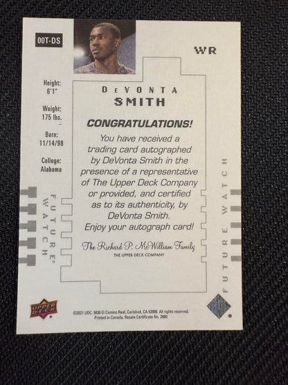 #00T-DS DeVonta Smith 2021 Upper Deck Goodwin Champions /299 SP Authentic Auto