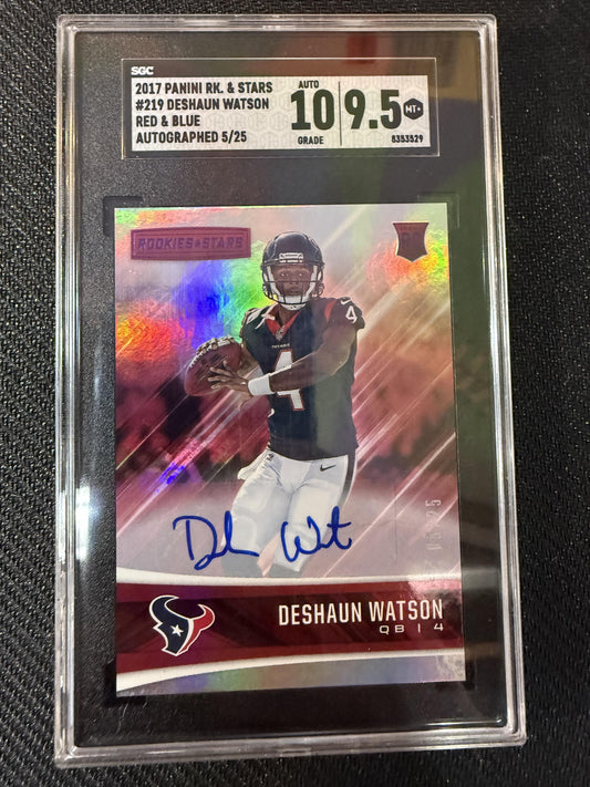#219 Deshaun Watson 2017 Rookies & Stars Red & Blue Auto /25 SGC 9.5 Auto 10
