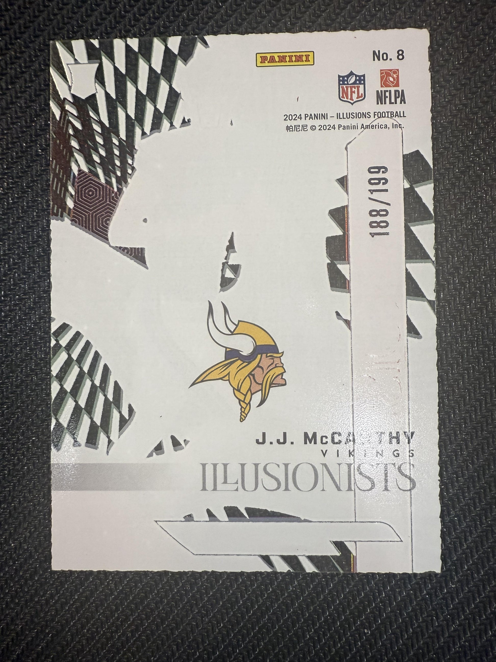 #8 J.J. McCarthy 2024 Panini Illusions SN #/199 Vikings Illusionists Red