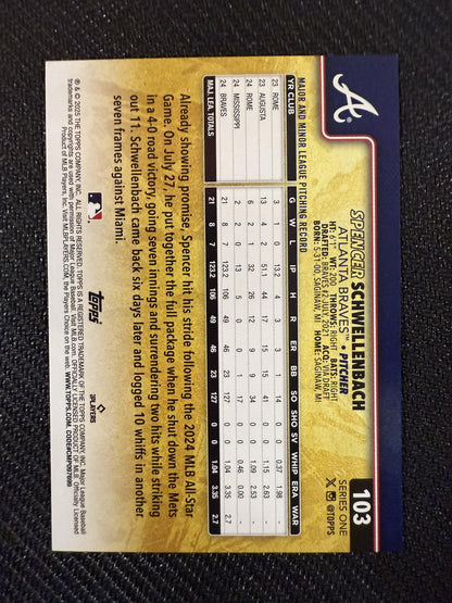 #103 Spencer Schwellenbach 2025 Topps Atlanta Braves Golden Mirror Variation