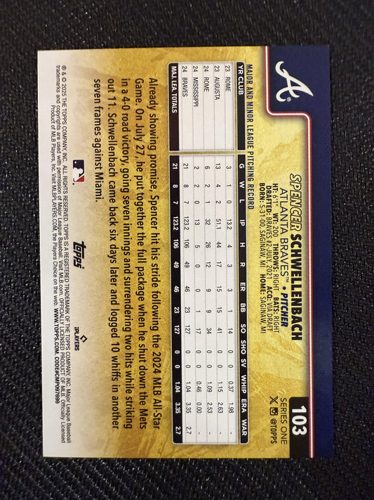 #103 Spencer Schwellenbach 2025 Topps Atlanta Braves Golden Mirror Variation