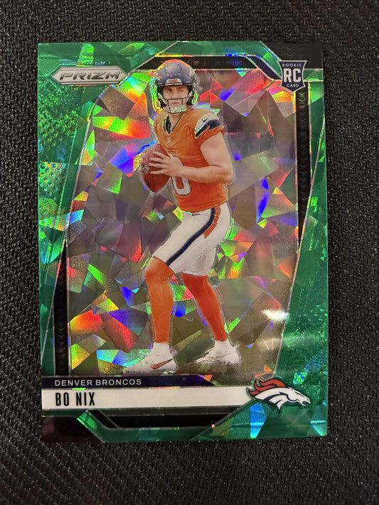 #309 Bo Nix 2024 Panini Prizm RC Rookie Denver Broncos sports Green Ice