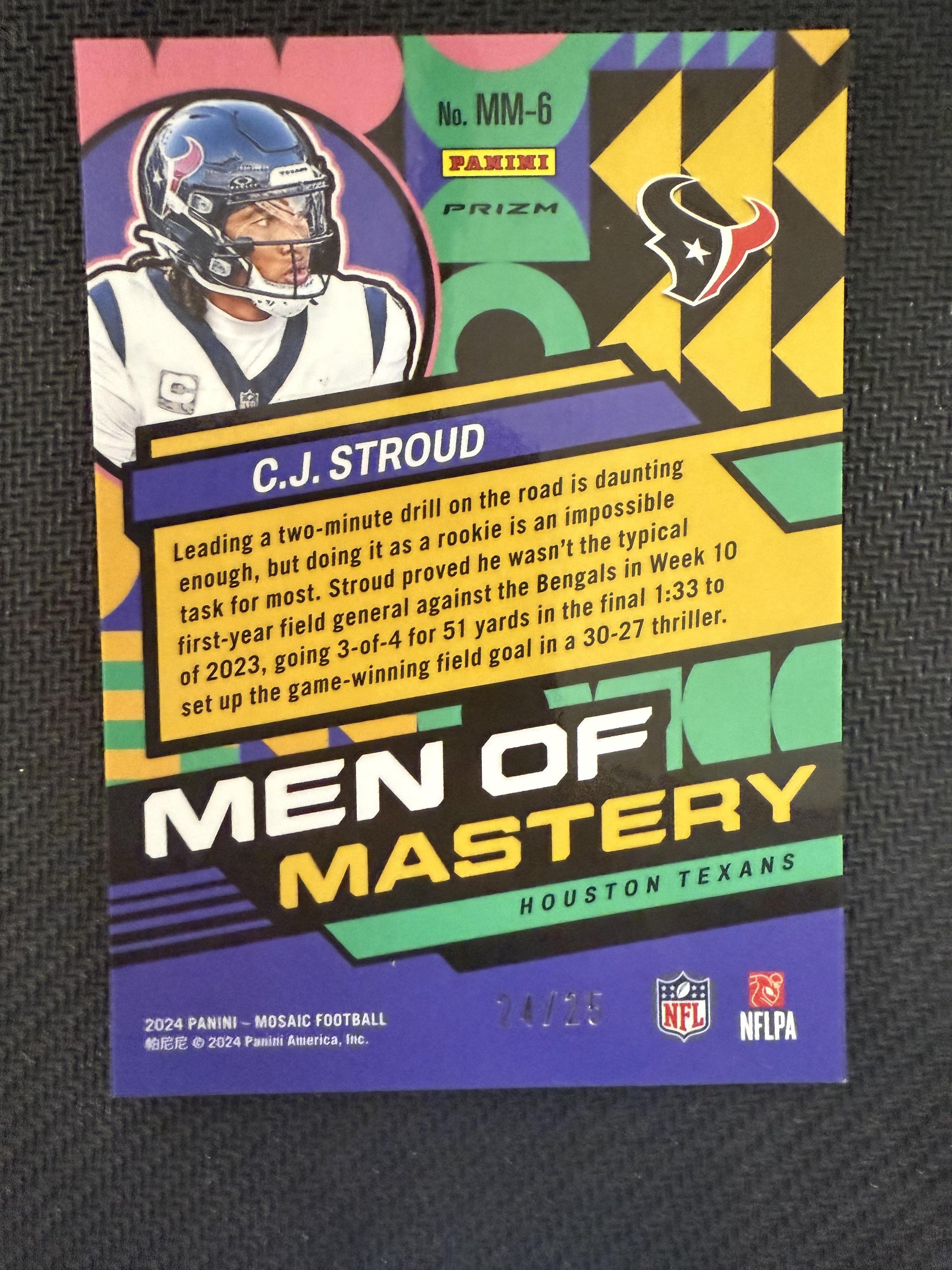 #6 C.J. Stroud 2024 Panini Mosaic SN #/25 Houston Texans Men of Mastery White