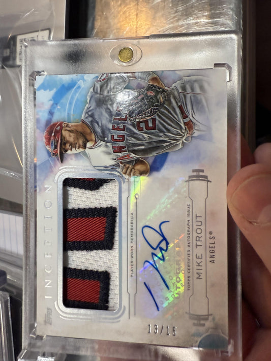 #IAP-MT Mike Trout 2019 Topps Inception /15 Angels Auto Patch Blue