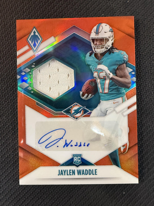 #RJA-JWA Jaylen Waddle 2021 Panini Phoenix /50 Dolphins Auto Jersey Orange