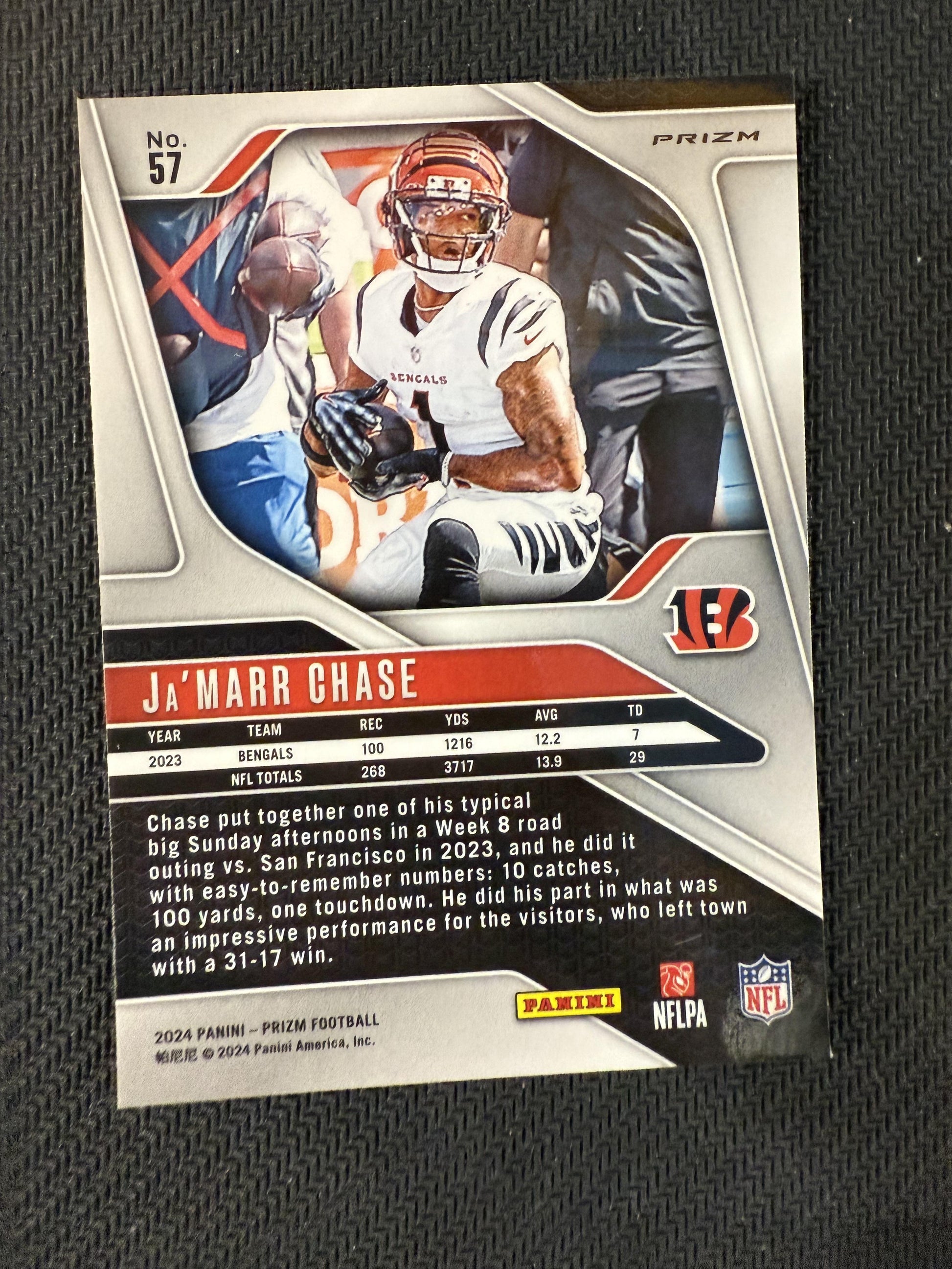 #57 Ja'Marr Chase 2024 Panini Prizm Cincinnati Bengals Black and Red Checker