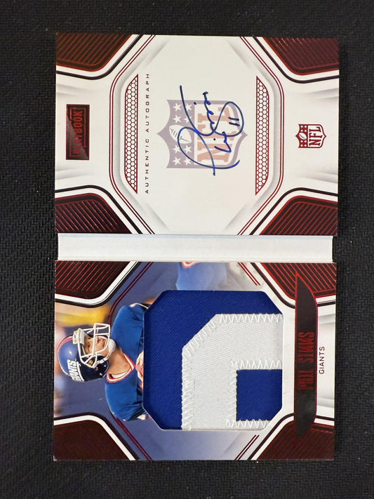 #PJA-PS Phil Simms 2022 Panini Playbook /10 Giants Playbook Jersey Auto Red