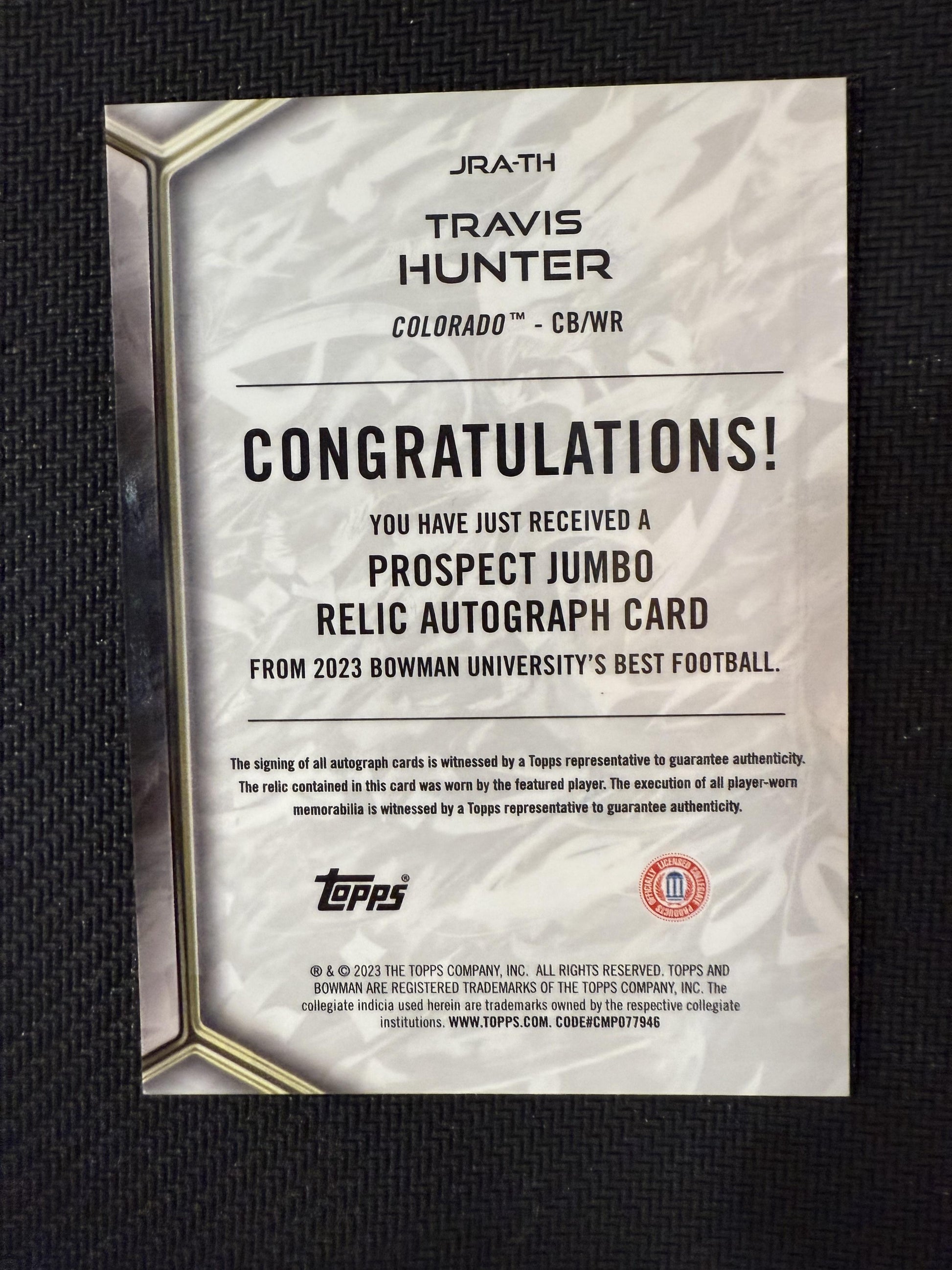 #JRA-TH Travis Hunter 2023 Bowman Best U Auto Patch