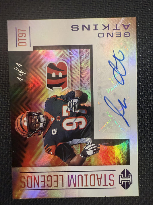 #SL28 Geno Atkins 2020 Panini Illusions Auto #/1 Bengals Stadium Legends Purple