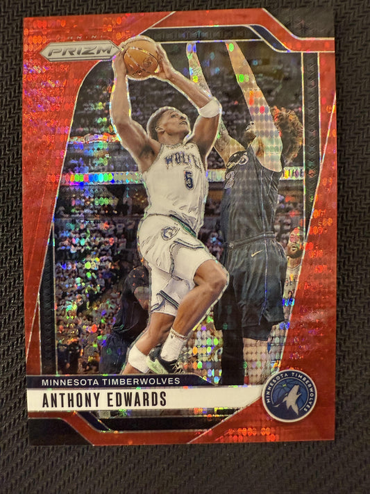 #100 Anthony Edwards 2024-25 Panini Prizm SN #/75 Timberwolves Red Pulsar