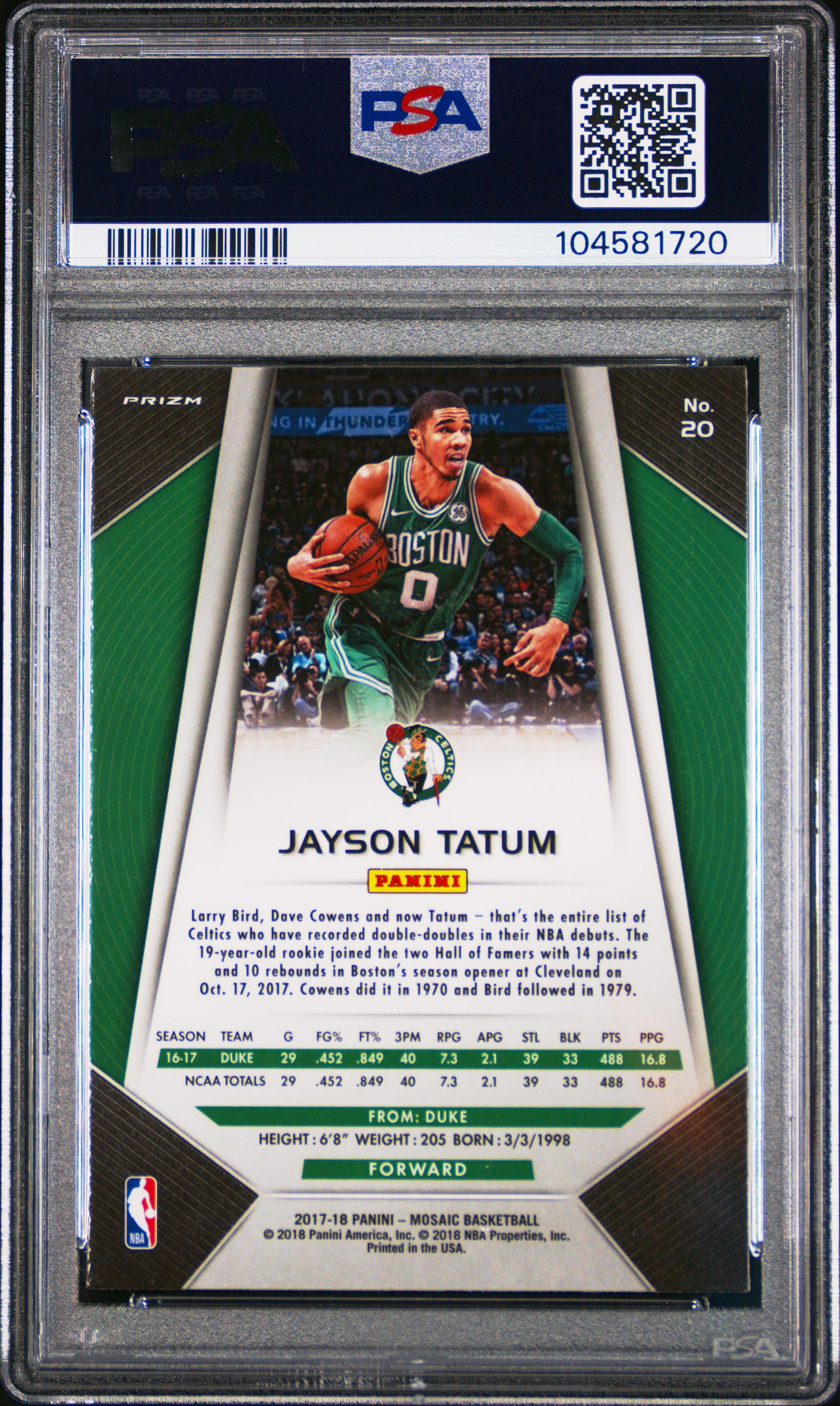 #20 Jayson Tatum 2017 Panini Prizm Mosaic 9 MT sports Mosaic-Orange