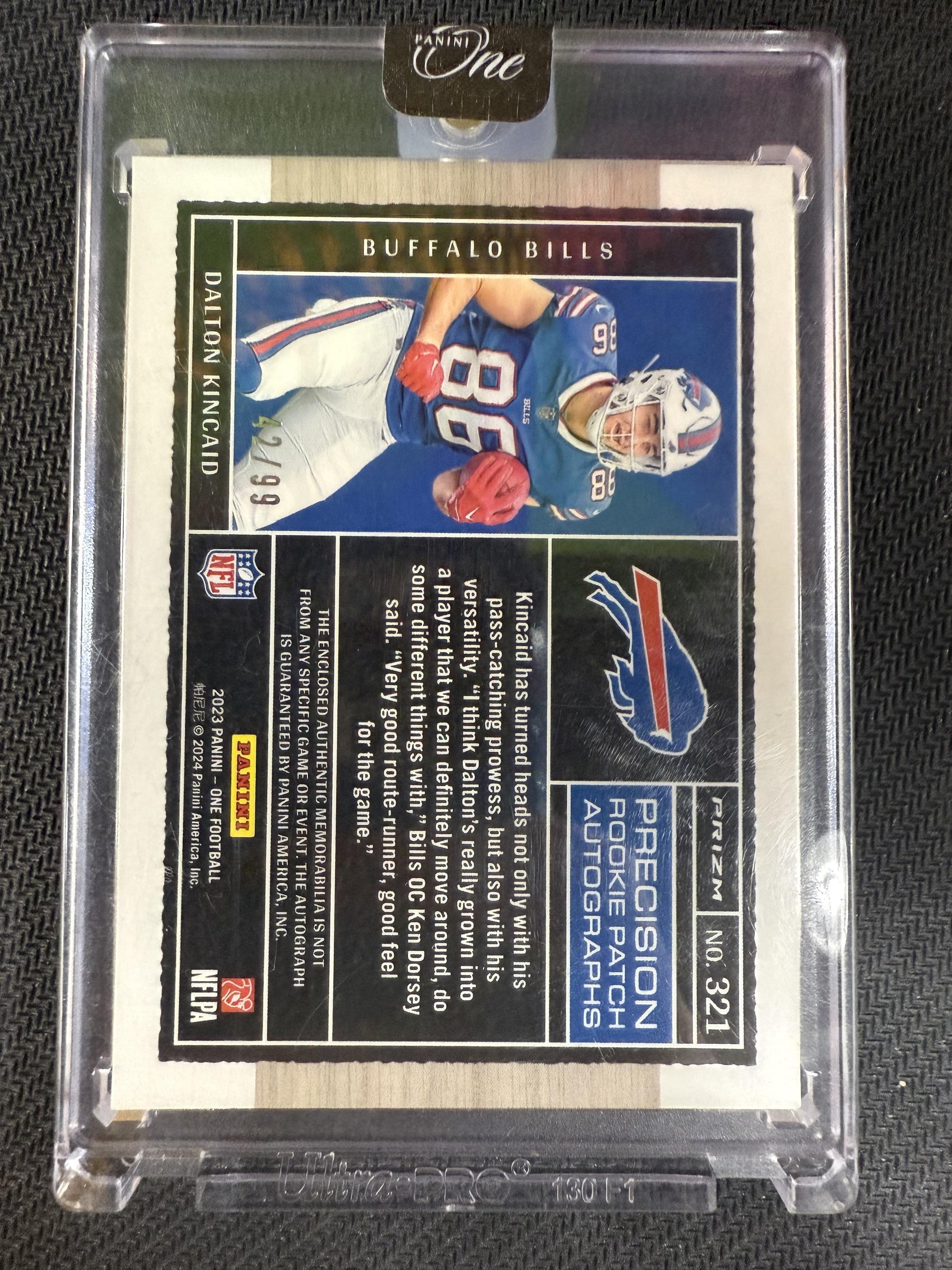 #321 Dalton Kincaid 2023 Panini One SN,MEM,AU Auto #/99 Buffalo Bills sports