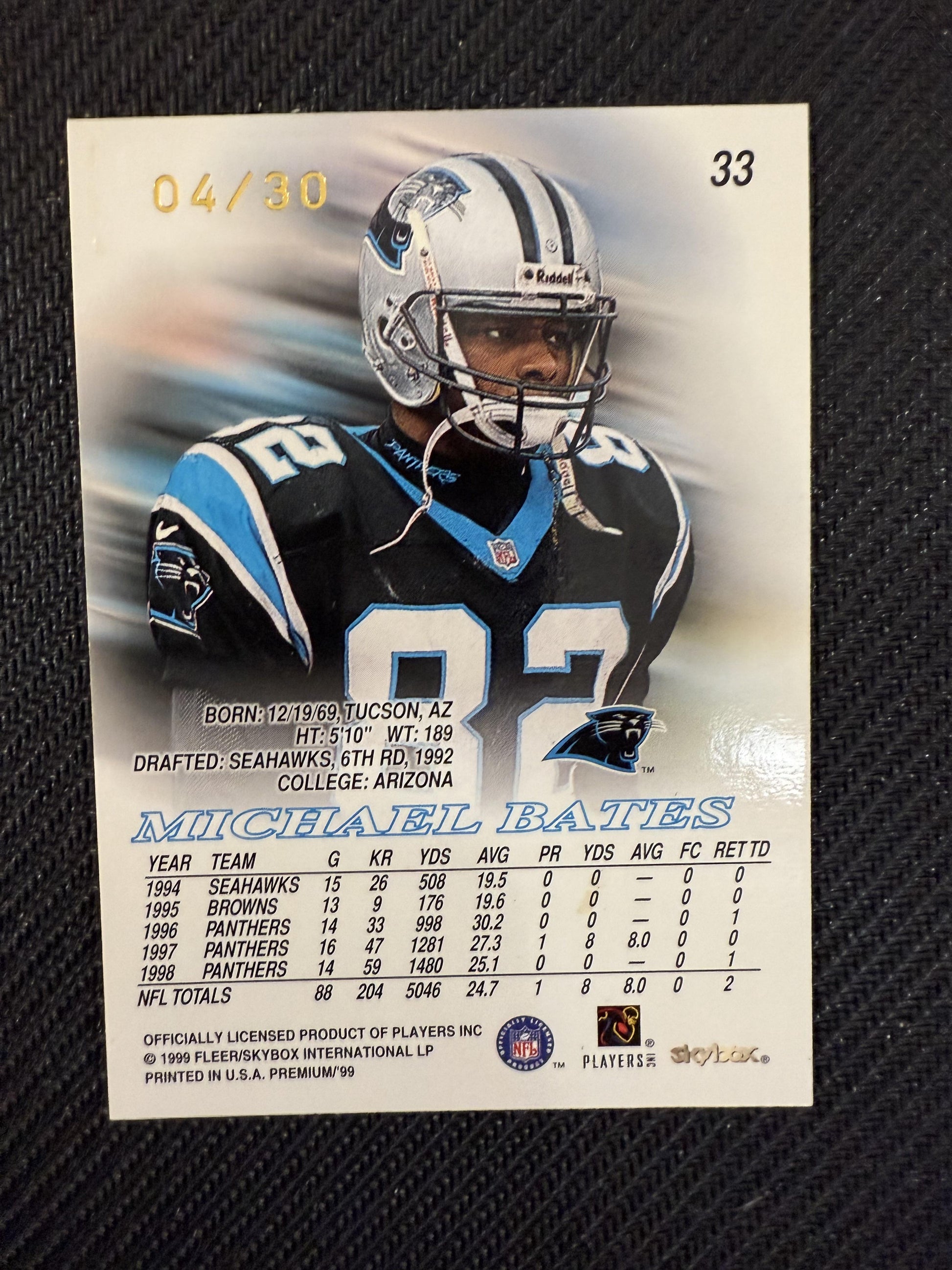 #33 Michael Bates 1999 SkyBox Premium /30 Carolina Panthers Shining Star Rubies