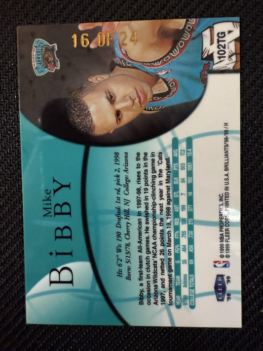 #102TG Mike Bibby 1998-99 Fleer Brilliants /24 Vancouver Grizzlies 24-Karat Gold