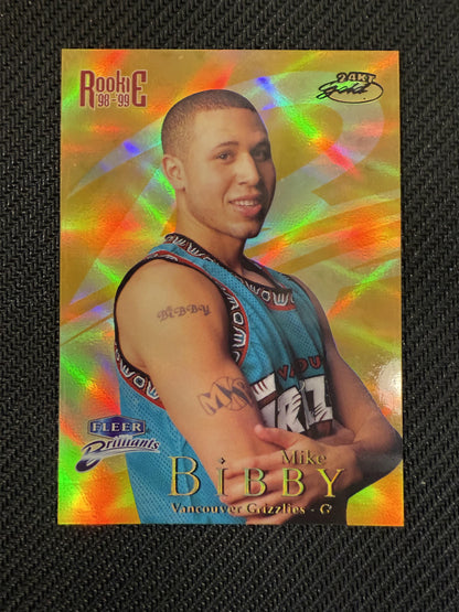 #102TG Mike Bibby 1998-99 Fleer Brilliants /24 Vancouver Grizzlies 24-Karat Gold