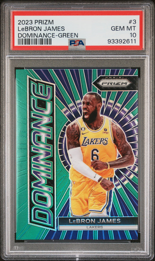 2023 Panini Prizm Dominance #3 Lebron James Dominance-Green Prizm PSA 10