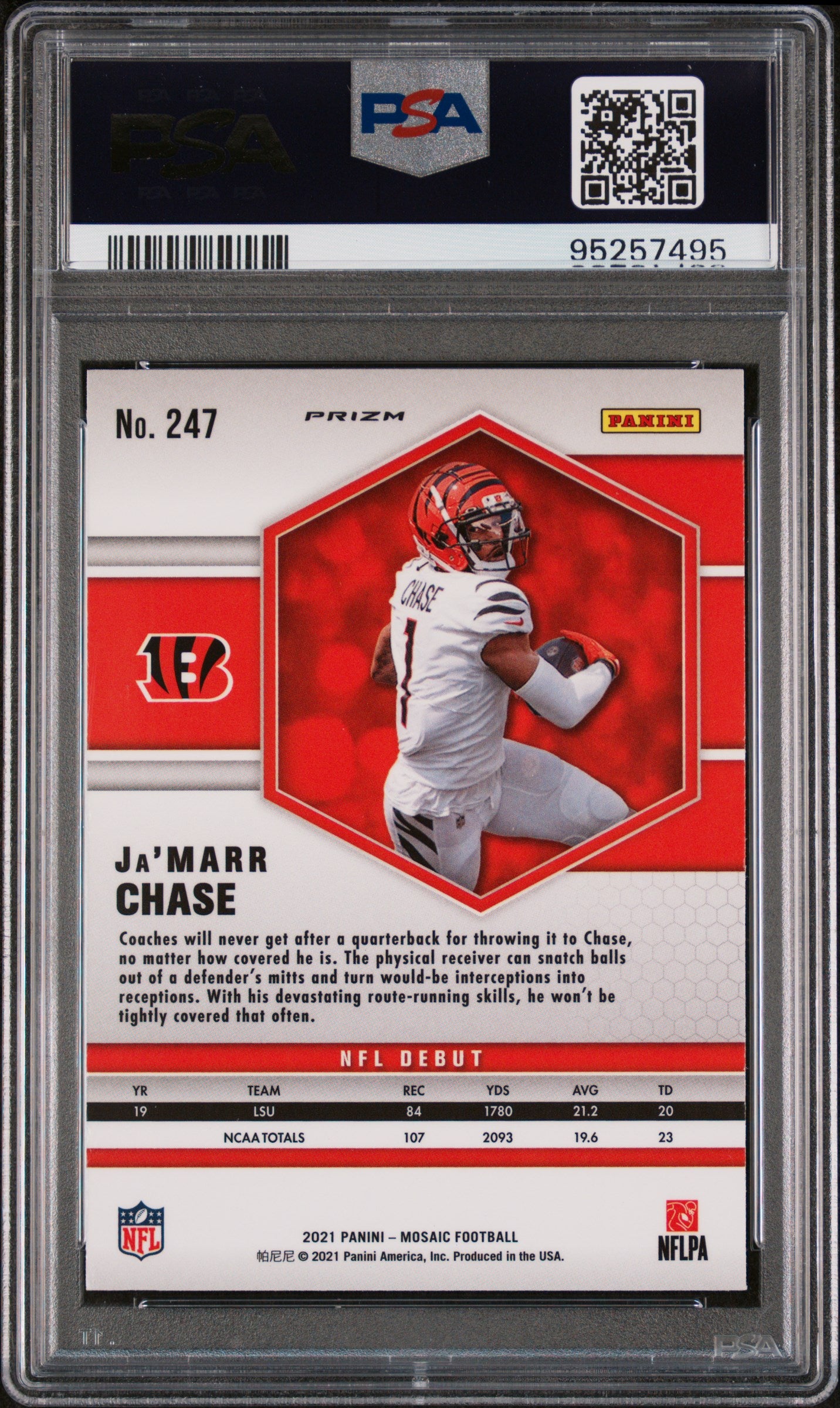 2021 Panini Mosaic #247 Ja’marr Chase Reactive Orange PSA 9
