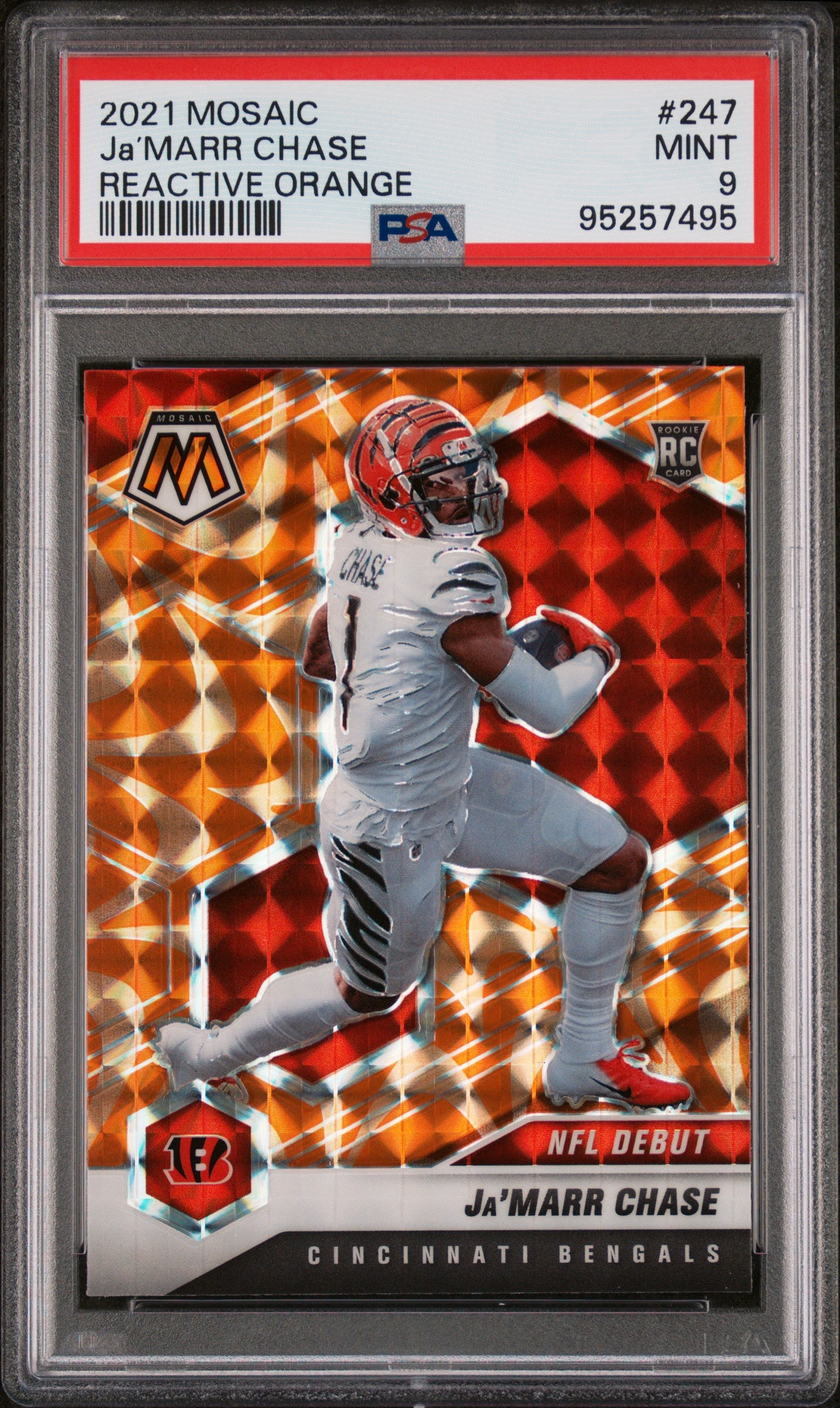 2021 Panini Mosaic #247 Ja’marr Chase Reactive Orange PSA 9