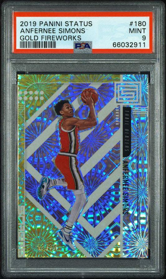 2019 Panini Status #180 Anfernee Simons Gold Fireworks PSA 9