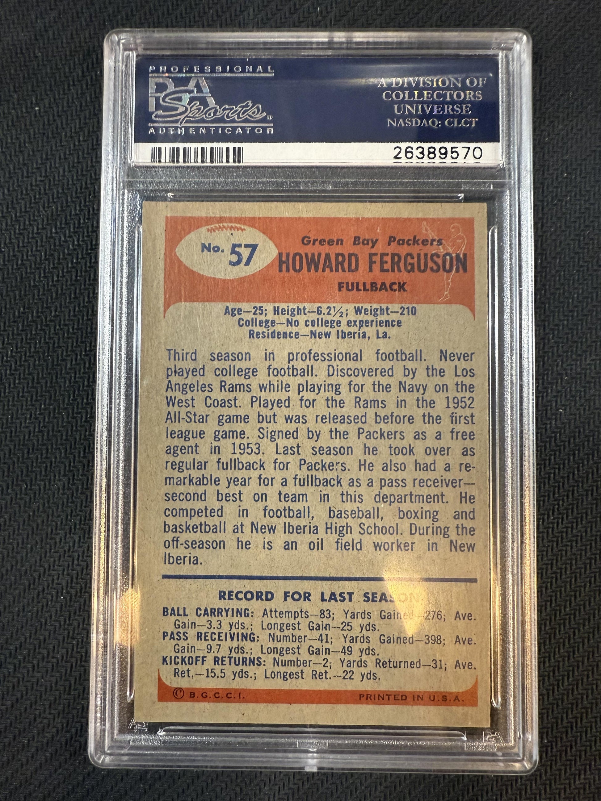 #57 Howard Ferguson 1955 Bowman RC Rookie Green Bay Packers sports