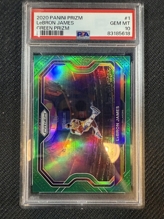 #1 LeBron James 2020-21 Panini Prizm Los Angeles Lakers sports Green Prizms