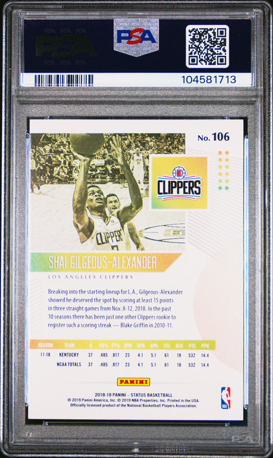 #106 Shai Gilgeous-Alexander 2018-19 Panini Status RC Rookie 10 Clippers GEM-MT