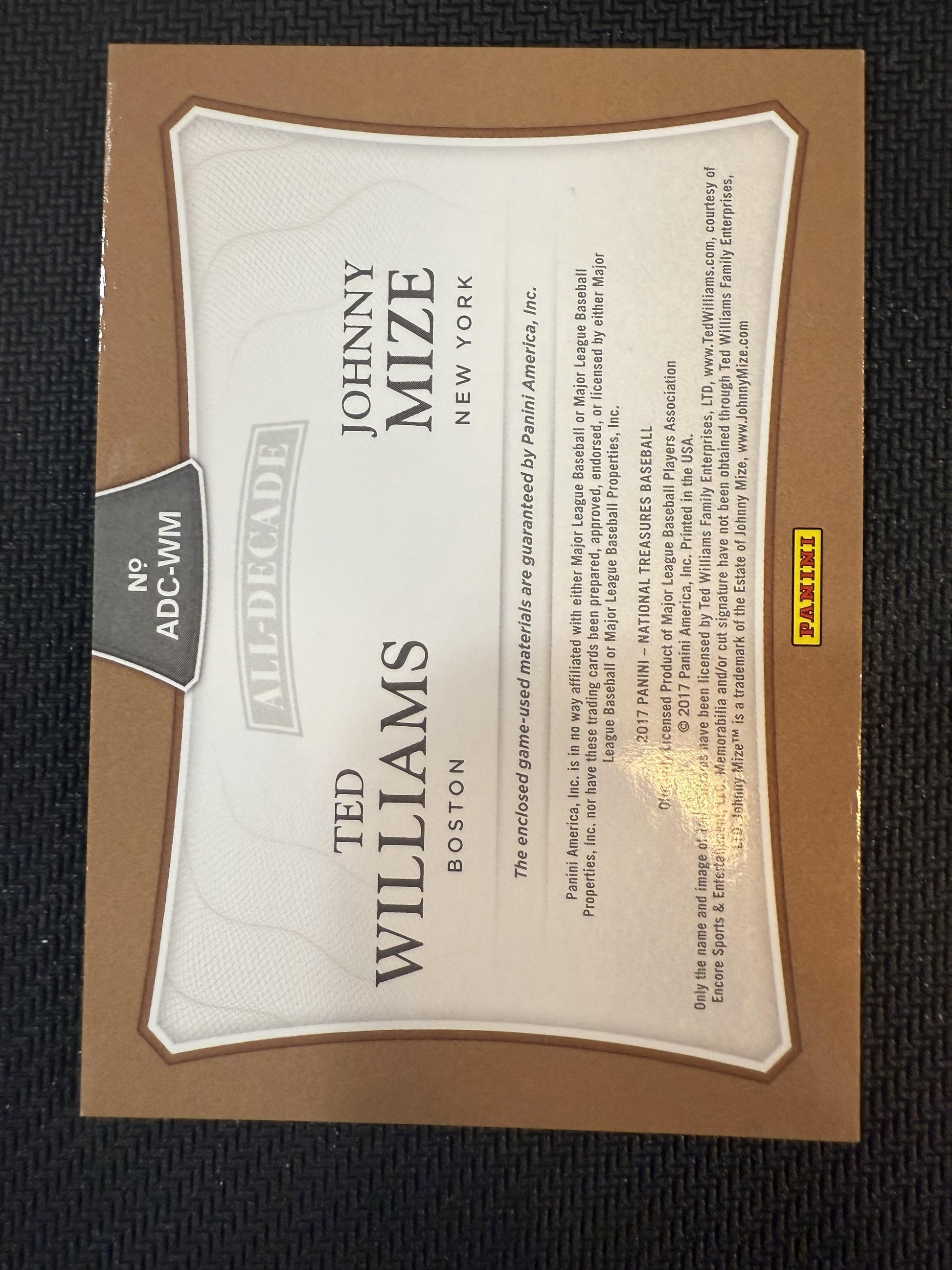 Williams / Mize 2017 Panini National Treasures #/99sports All Decade Combos
