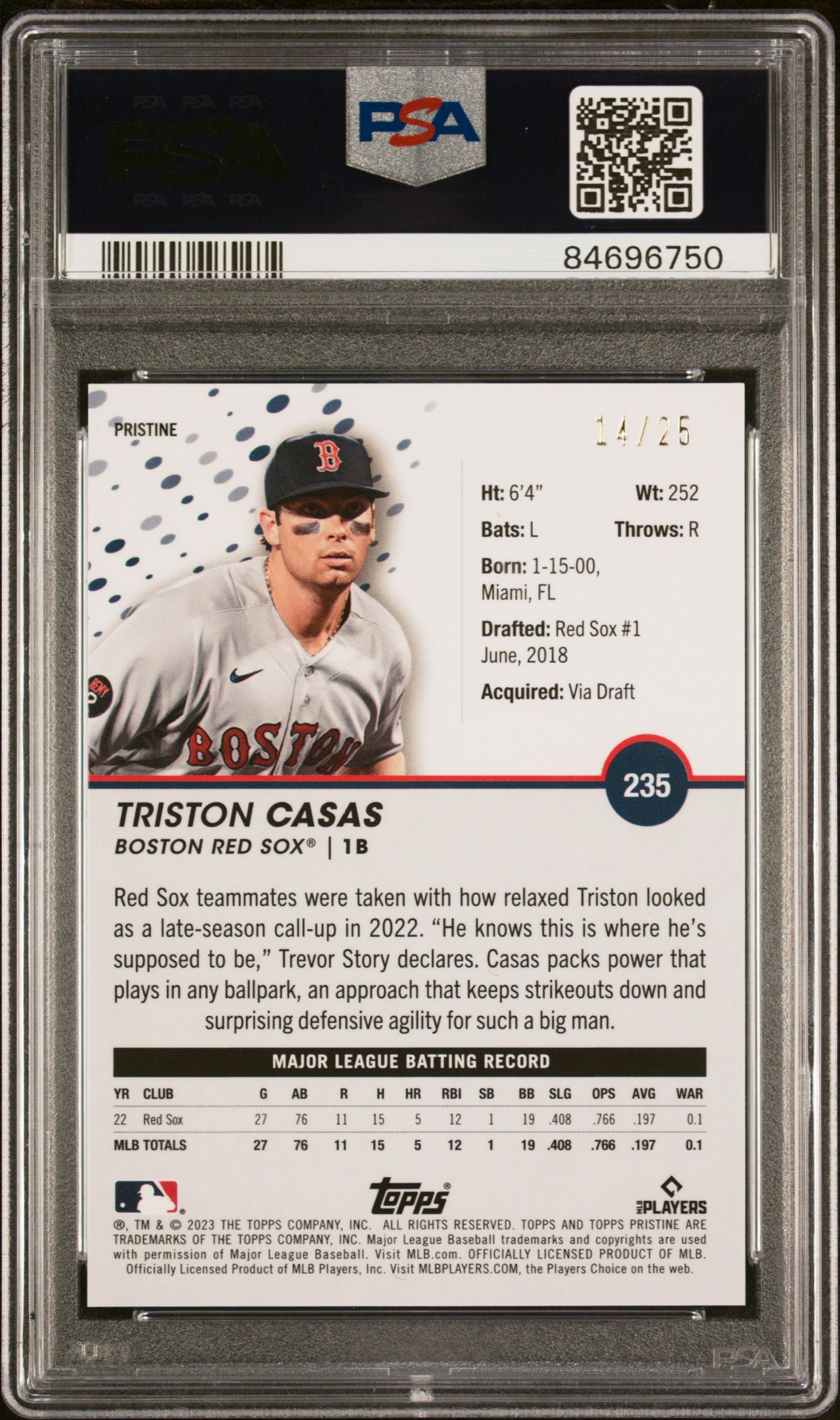 #235 Triston Casas 2023 Topps Pristine 9 MT sports Pristine Orange