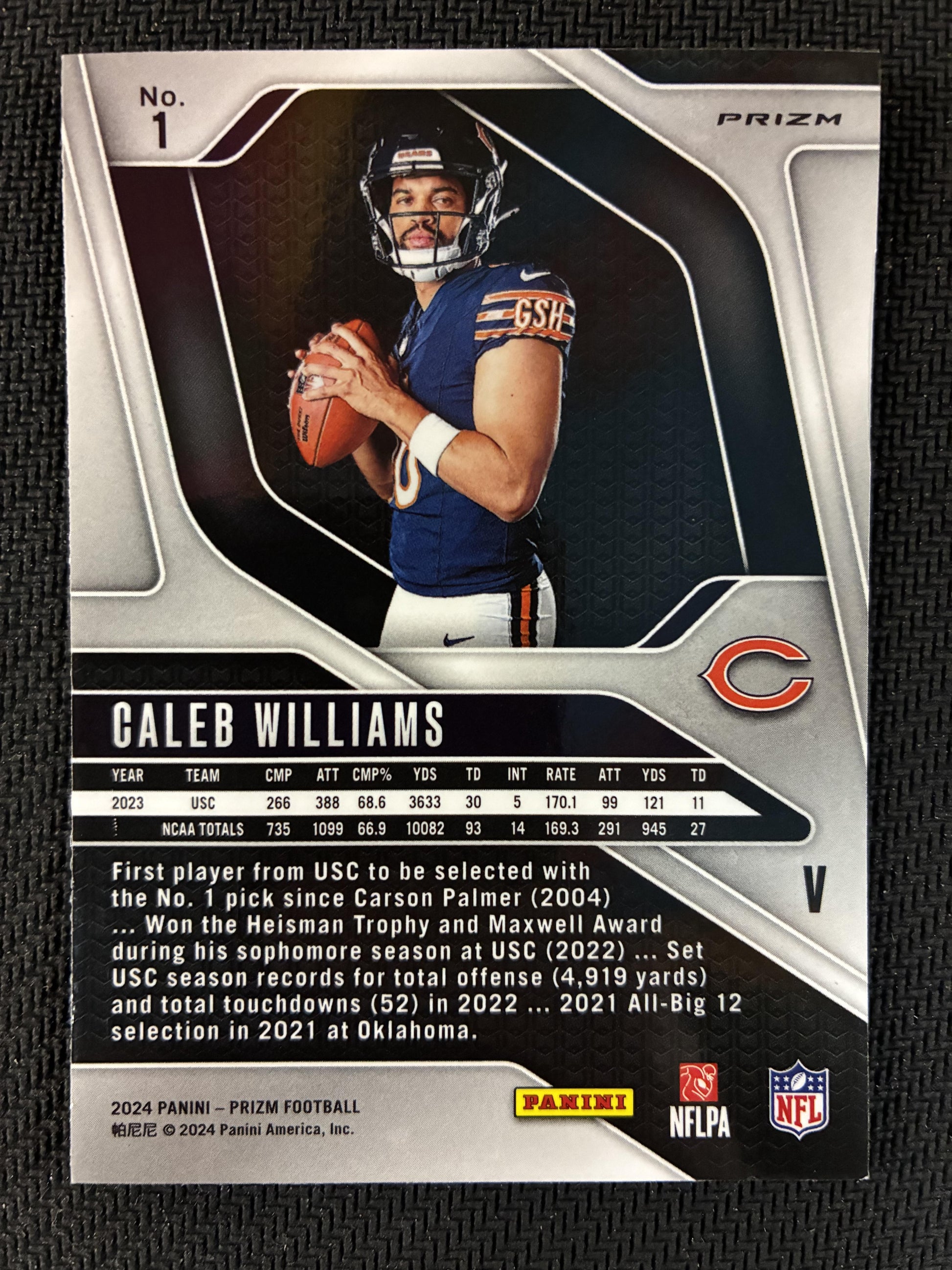 #1 Caleb Williams 2024 Panini Prizm Chicago Bears Rookie Variations Silver