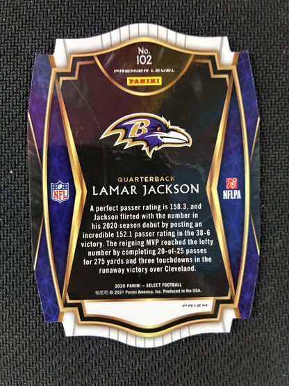 #102 Lamar Jackson 2020 Panini Select Baltimore Ravens Zebra Die Cut