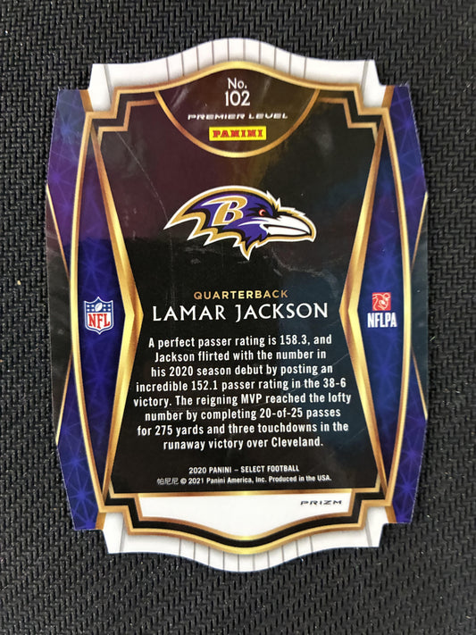 #102 Lamar Jackson 2020 Panini Select Baltimore Ravens Zebra Die Cut