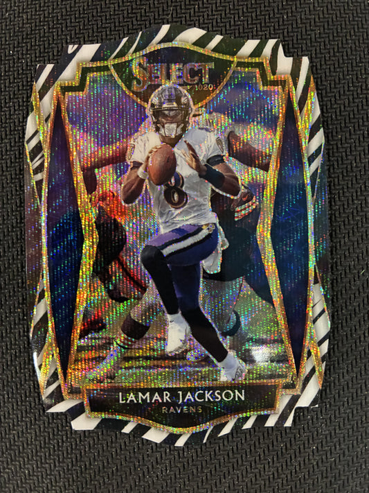#102 Lamar Jackson 2020 Panini Select Baltimore Ravens Zebra Die Cut