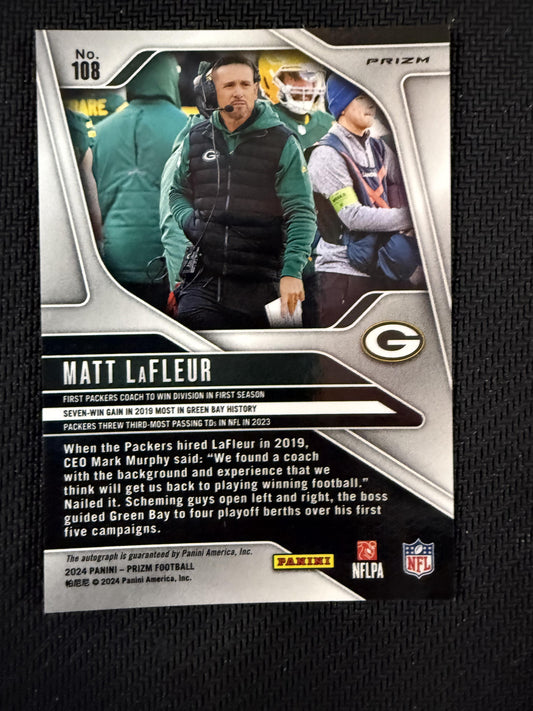 #108 Matt LaFleur 2024 Panini Prizm AU Auto Green Bay Packers Autographs Silver