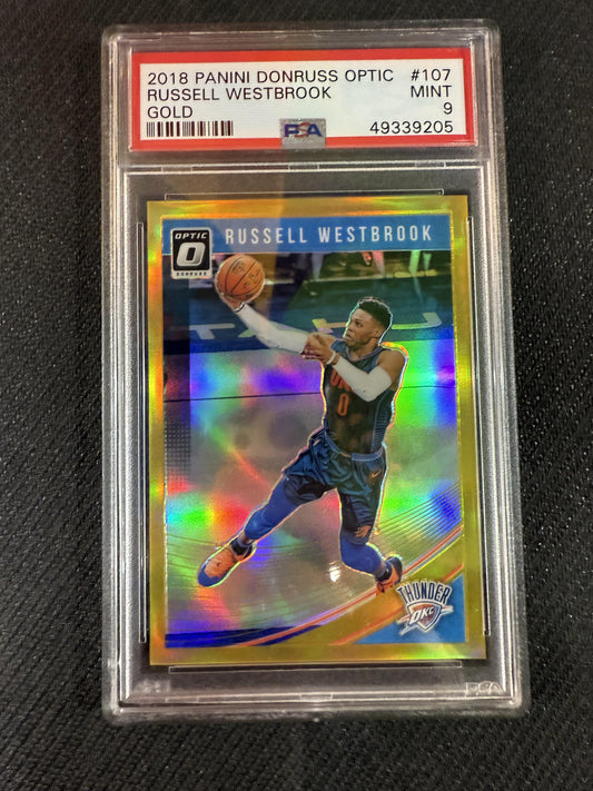 #107 Russell Westbrook 2018-19 Donruss Optic SN #/10 9 Thunder Gold