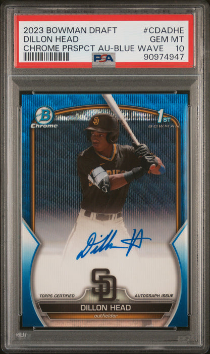 #CDA-DHE Dillon Head 2023 Bowman Draft Auto /150 10 Prospect Auto Blue Wave
