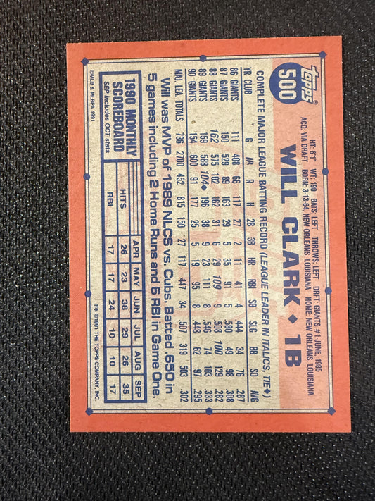 #500 Will Clark 1991 Topps San Francisco Giants sports Desert Shield